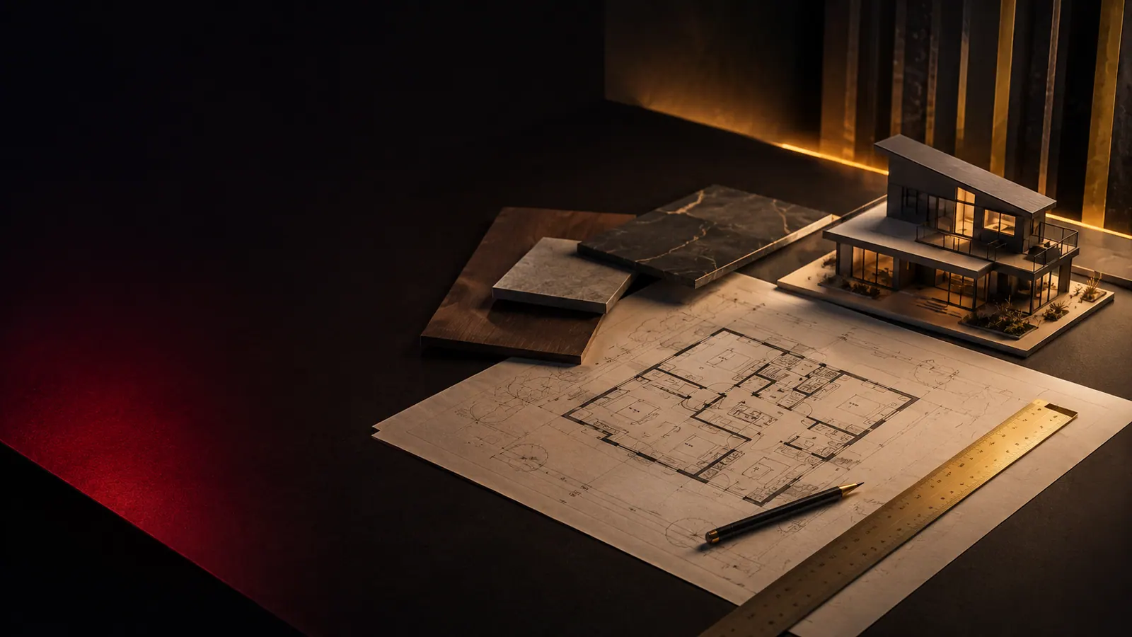 Architektonický plán a model domu